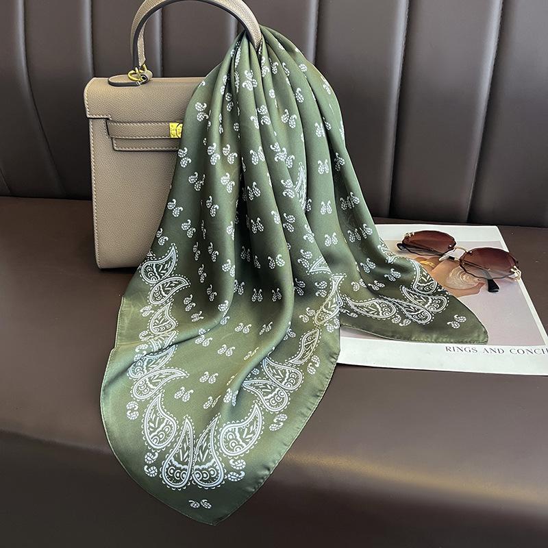 European and American Simple Cashew Print Square Scarf Fresh and Fashionable Temperament Imitation Silk Scarf for Women
