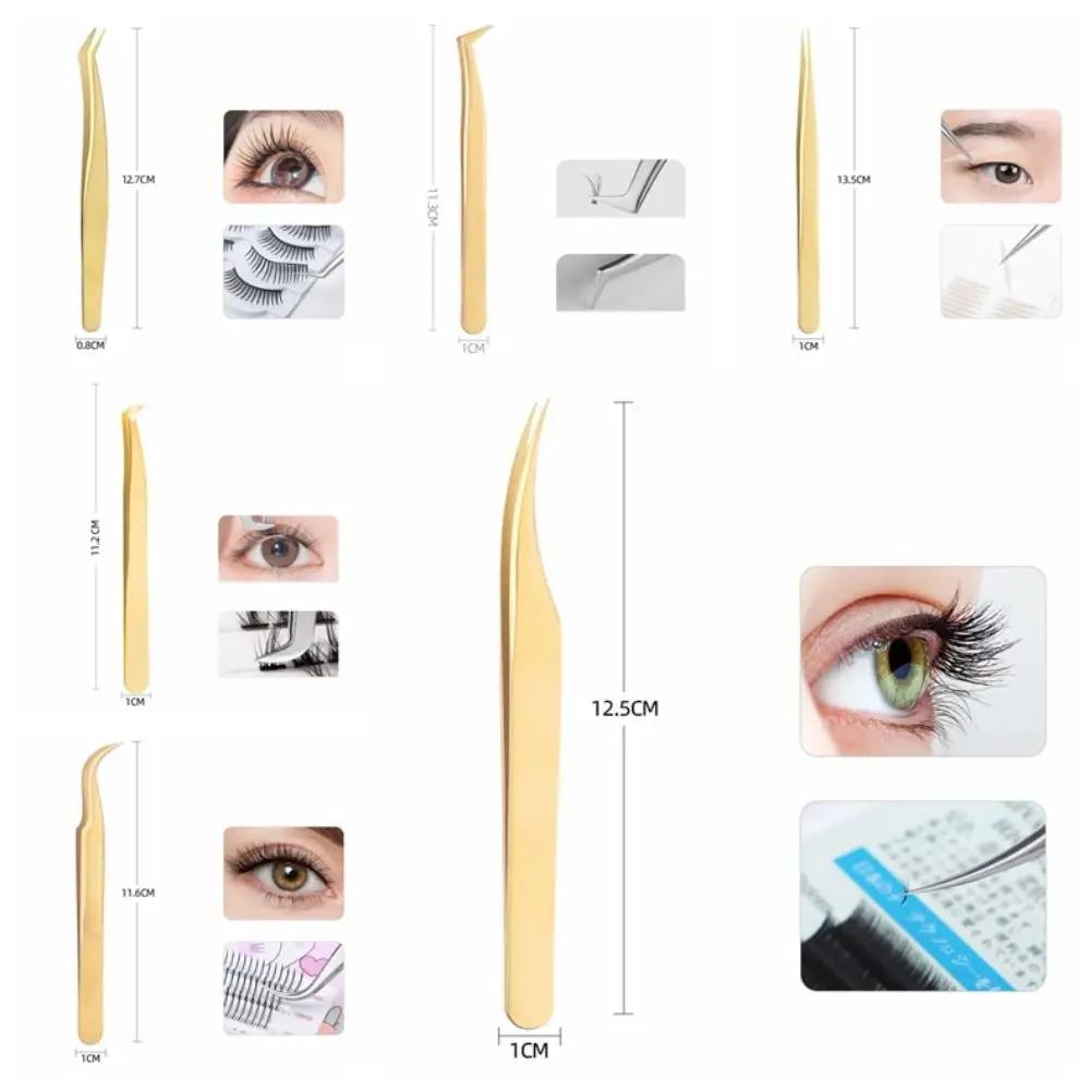 Professional Stainless Steel Lash Extension Tweezers Anti-Slip Gold Curved Tip Tweezers Straight Tweezers Beauty Tools
