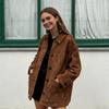 Women Vintage Lapel Single Button Suede Casual Jacket Outerwear