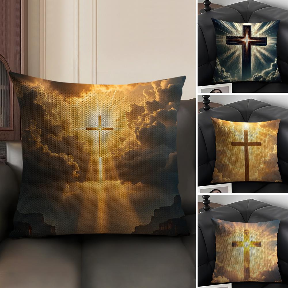 Cross Hot Cushion Cover Natural Linen Organic Fabric DoubleSided Printing Sofa Home Decor Gift Pillow Case