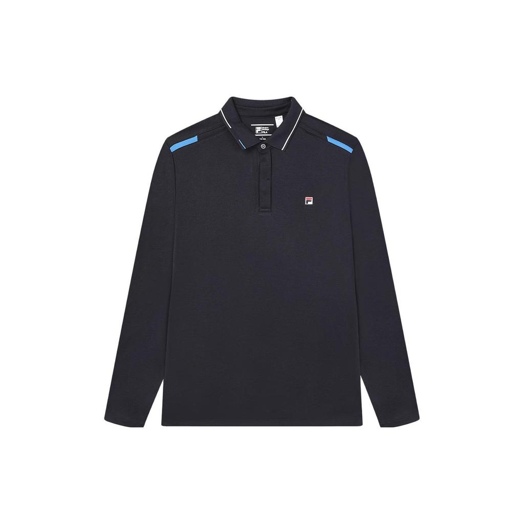 FILA Color Block Knitted Long Sleeve Polo Shirt Men tops Legendary-Blue F11M341202R-NV