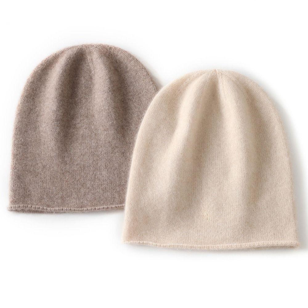 Fashion Cashmere Cashmere Knitted Hat Solid Color Unisex Winter Warm Cap Rolled Edge Beanie Hat