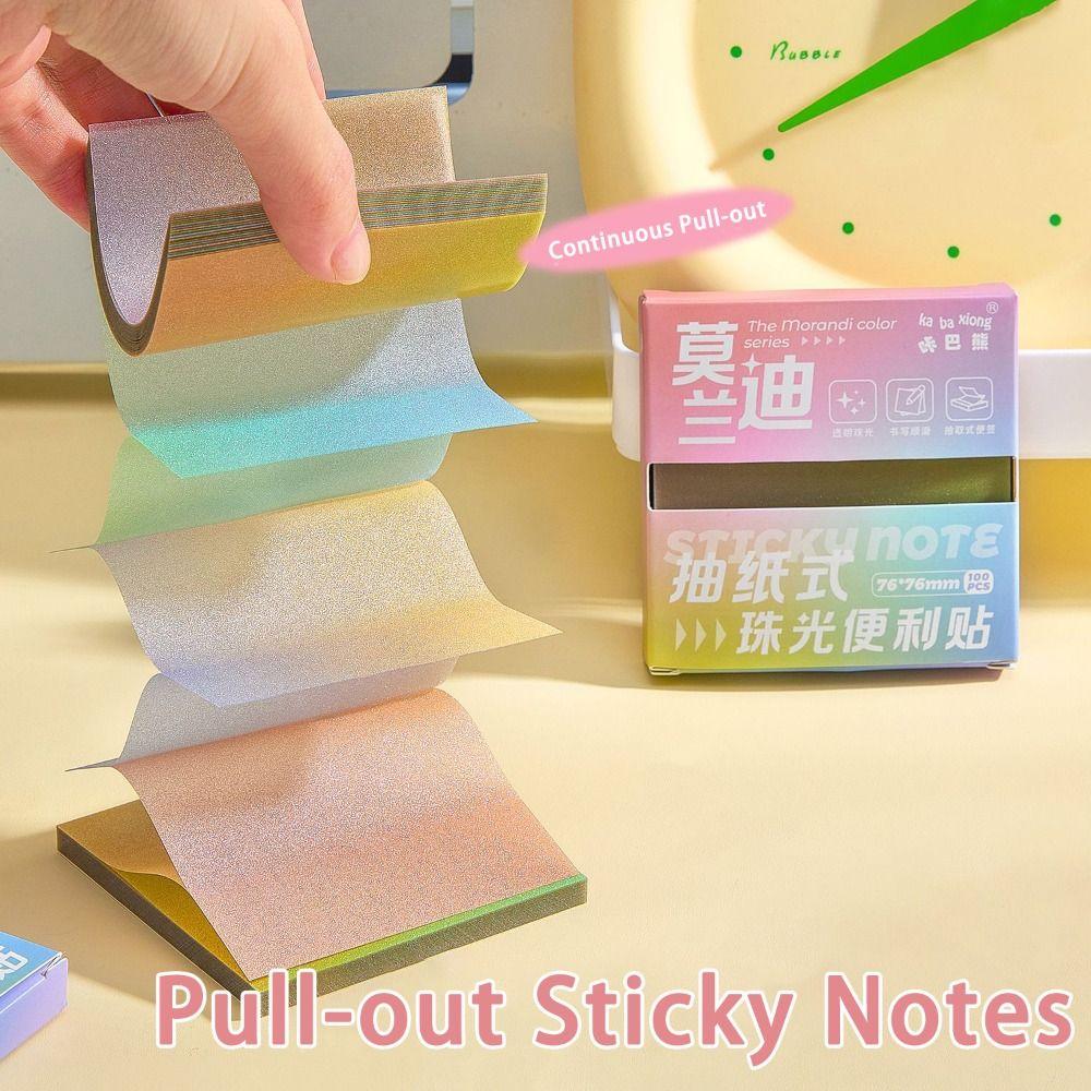 100sheets Pearlescent Sticky Notes Pull-out Sticky Memo Simple Note Paper  Gift