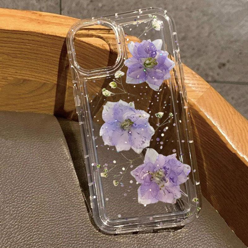 Pink And Purple Flower Print Phone Case For iPhone 17 Air 11 12 13 14 15 16 Pro Max 16e XS X XR 16 Plus Transparent Soft Cover