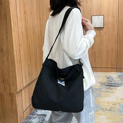 Dámská plátěná taška Tote s velkou kapacitou - Jednobarevná, Jednoduchá ležérní crossbody/taška přes rameno, Nákupní taška v literárním stylu