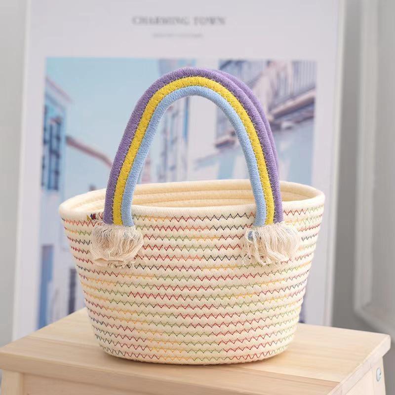 Sunflower Cotton Rope Handbag, Cloud Rainbow Design – Perfect for Birthdays & Parties.
