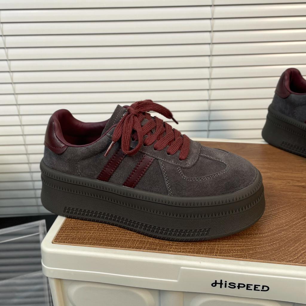 Angola Red Autumn and Winter New Color Matching Retro Moral Training Shoes Women's Matte Leather Muffin Casual Sports Thick Baseplate Shoes