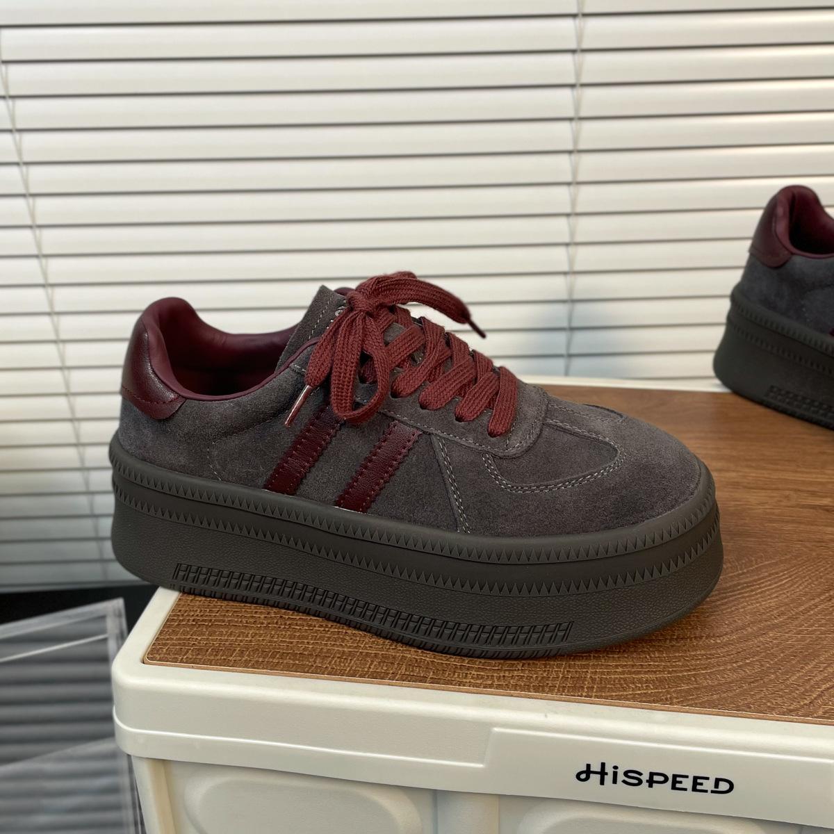 

Ангола красный осень и зима новая расцветка ретро моральные тренировочные туфли женские матовая кожа маффин повседневная спортивная толстая подошва 40