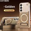KEYSION Luxury Magnetic PU Leather Aromatherapy Phone Case for Samsung Galaxy S22 S23 Ultra Kickstand Borderless Back Cover