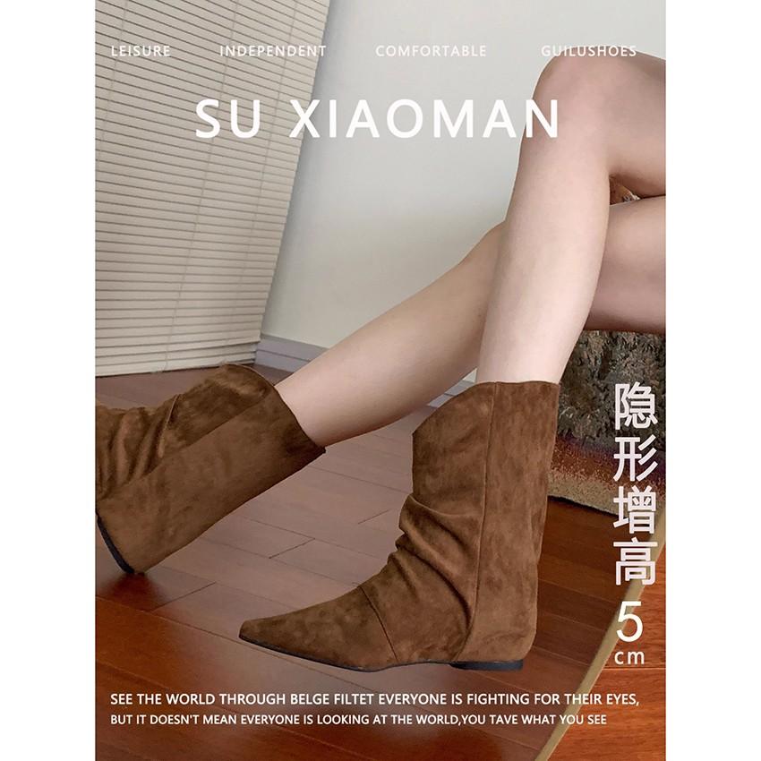 

Fashion Autumn Winter Pleated Women Western Boots Internal Elevation Knight Booties Zapatos De Mujer 35 коричневый