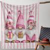1pc Flannel Blanket, Pink Striped Hat with Flower Gift Gnome Ornament 2D Printed Blanket, Warm and Comfortable Soft Blanket, Sui