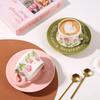 Watercolor Floral Ceramic Coffee Cup & Saucer Set