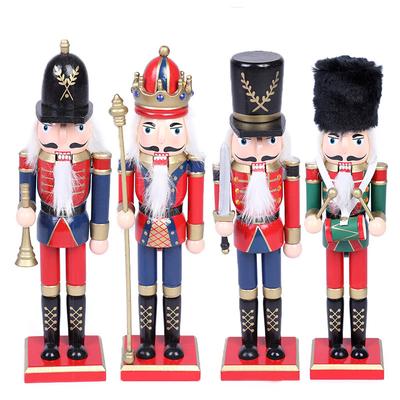 4p Nutcracker Ornament Christmas Venue Decoration Props Christmas Gifts Nutcracker Wooden Walnut Soldier King Swordsman Drummer
