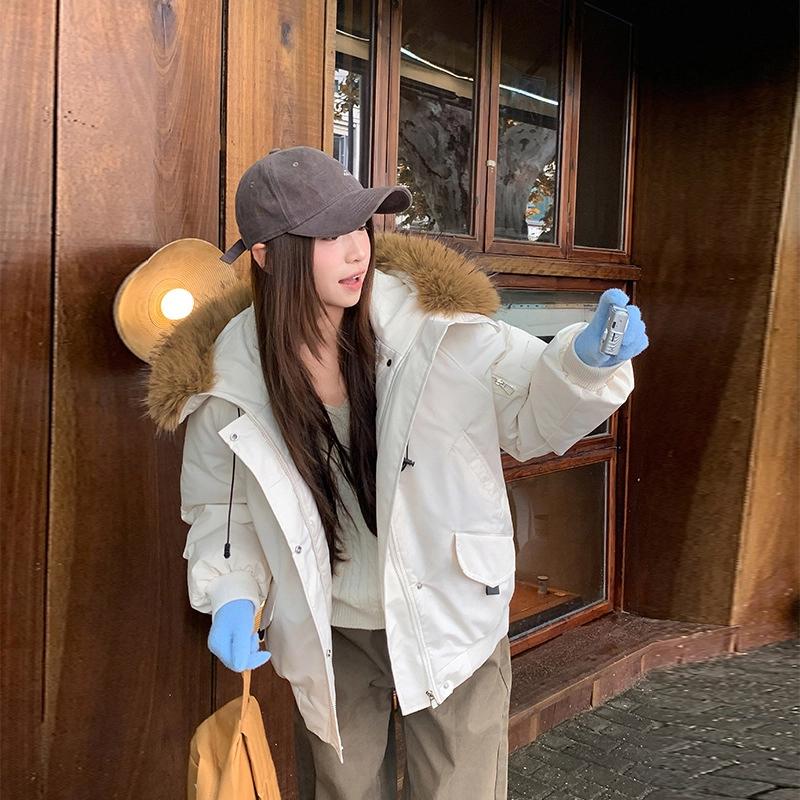 Large Fur Hooded Cotton-padded Coat Loose Winter Jacket