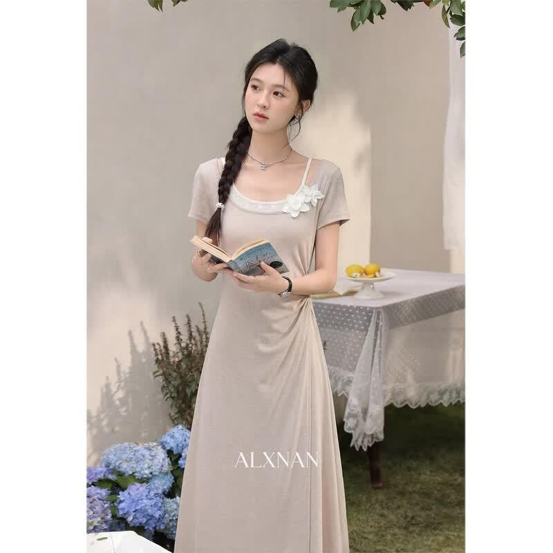 Korean Style Fake Two-Piece Dress M