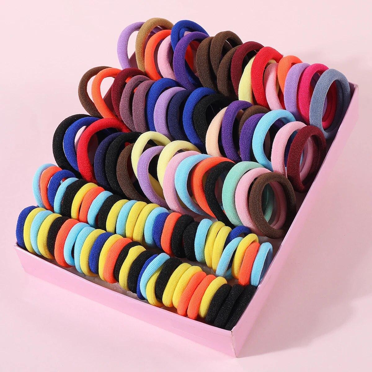 

100Pcs Girls Elastic Hair Bands 2.5CM 4CM Colorful Hair Ties Children Ponytail Holder Headband Scrunchies Girls Hair Accessories