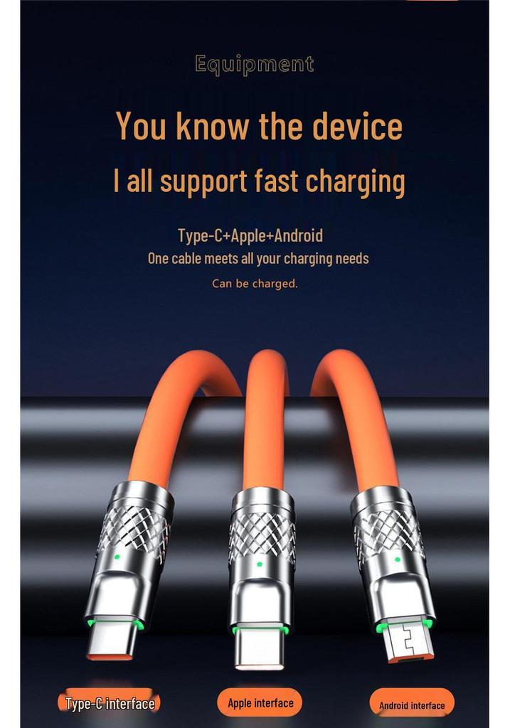 120W Zinc Fast Charging 3-in-1 Cable for Apple, Huawei, Android, Xiaomi