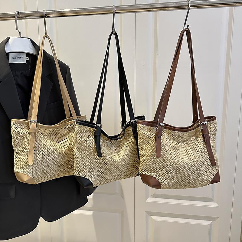 Summer Ins Wind Straw Woven Largecapacity Tote Bag Women's Casual Versatile Seaside Vacation Shoulder Armpit Bag