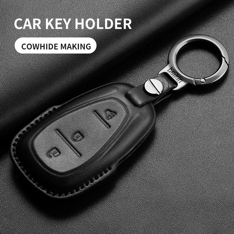 Leather Car Key Case Cover For Chevrolet Chevy Malibu Camaro Cruze Traverse Spark Equinox Sonic Car Key Protector Accessories