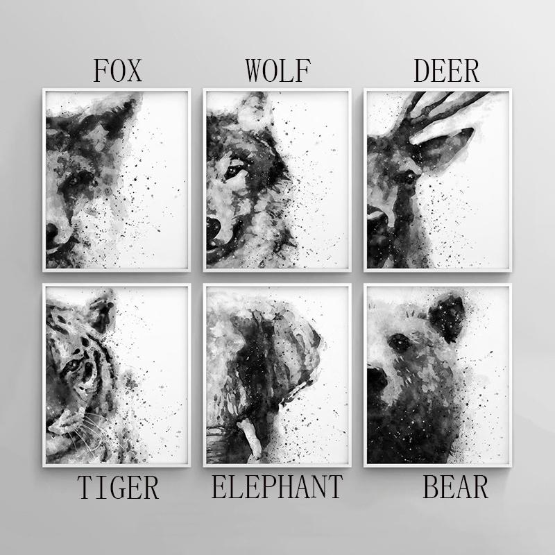 Watercolor animal canvas painting Nordic poster and print wall art deco picture living room decorative painting