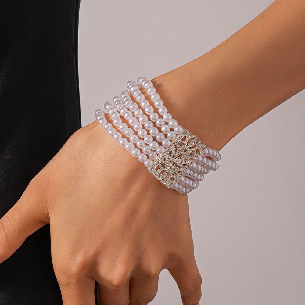 Faux Pearl Square Multi-layer Bracelet Hollow Square Pearl Hollow Bracelet Women Fashion
