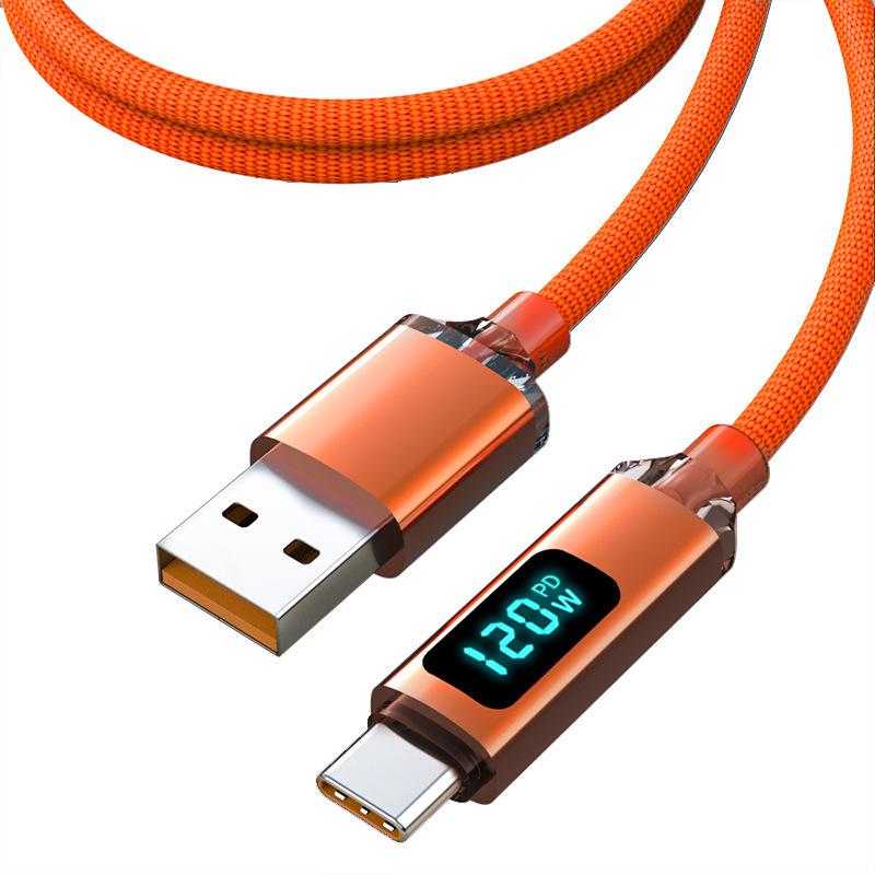 Crystal Shine 120W Ultra-Fast Type-C Charging Cable with Smart Display for Huawei Honor
