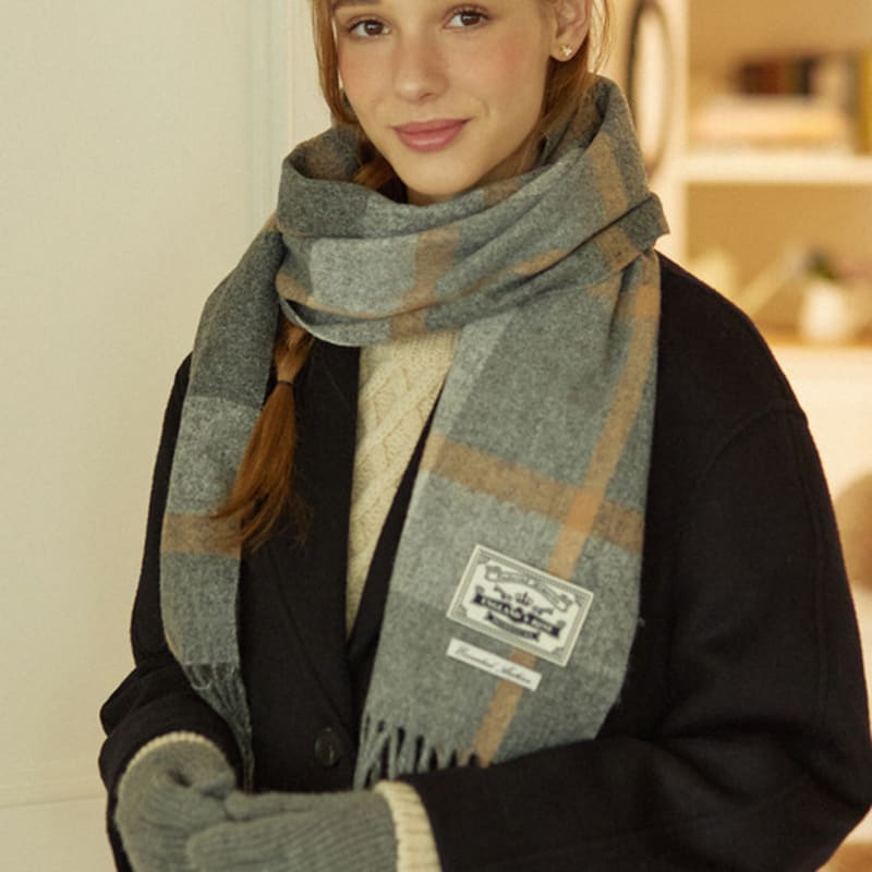 NONLOCAL Holiday Check Blend Muffler - Grey Check