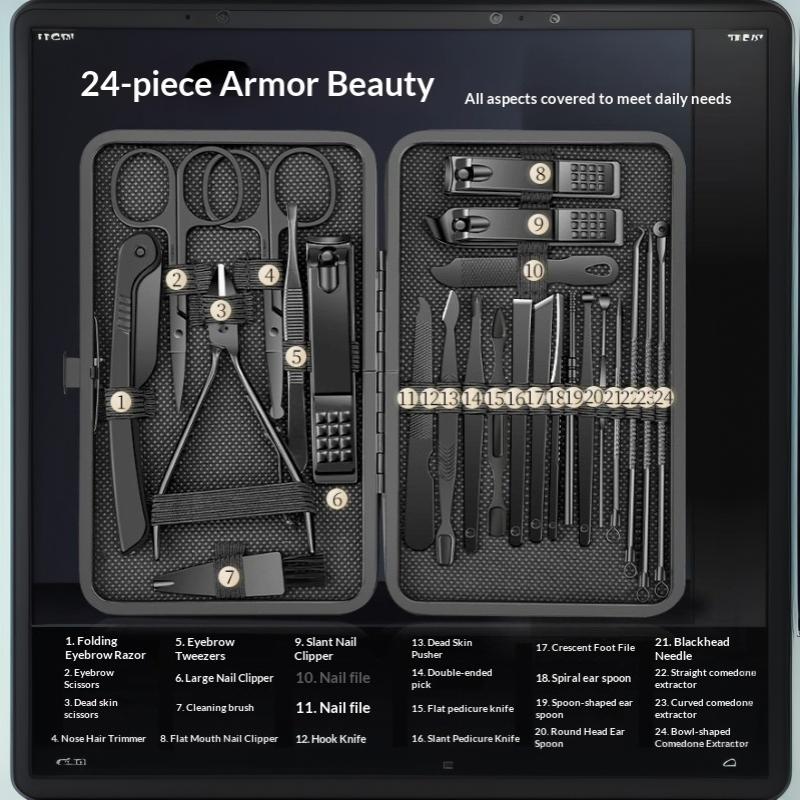 8/ 24-Piece Stainless Steel Nail Clipper Set Leather Case For Professional Manicure Cuticle Trimmer And Pedicure Tools