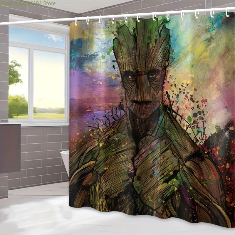 1pc Marvel Groot Shower Curtain with Hooks - Vibrant Superhero-Themed Bathroom Decor, Polyester, Machine Washable, Colorful Sp