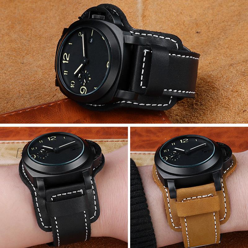 Bracelet de montre Classique POUR Panerai Cuir véritable Homme Série PAM111/441/312 Crazy Horse Ceinture boucle à aiguille 22MM 24MM 26MM