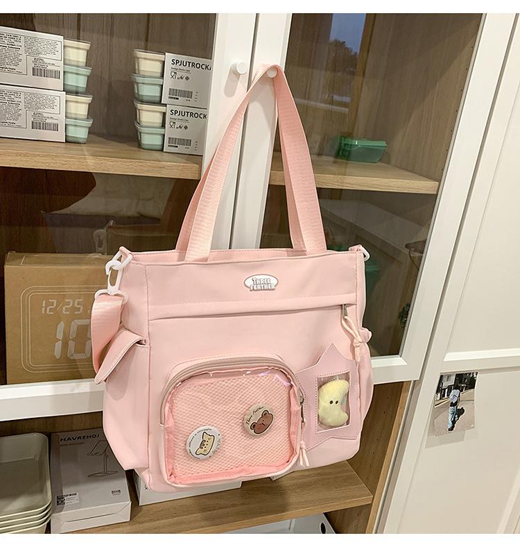 School bag, small food, cute ins transparent shoulder bag, large capacity campus student versatile handbag