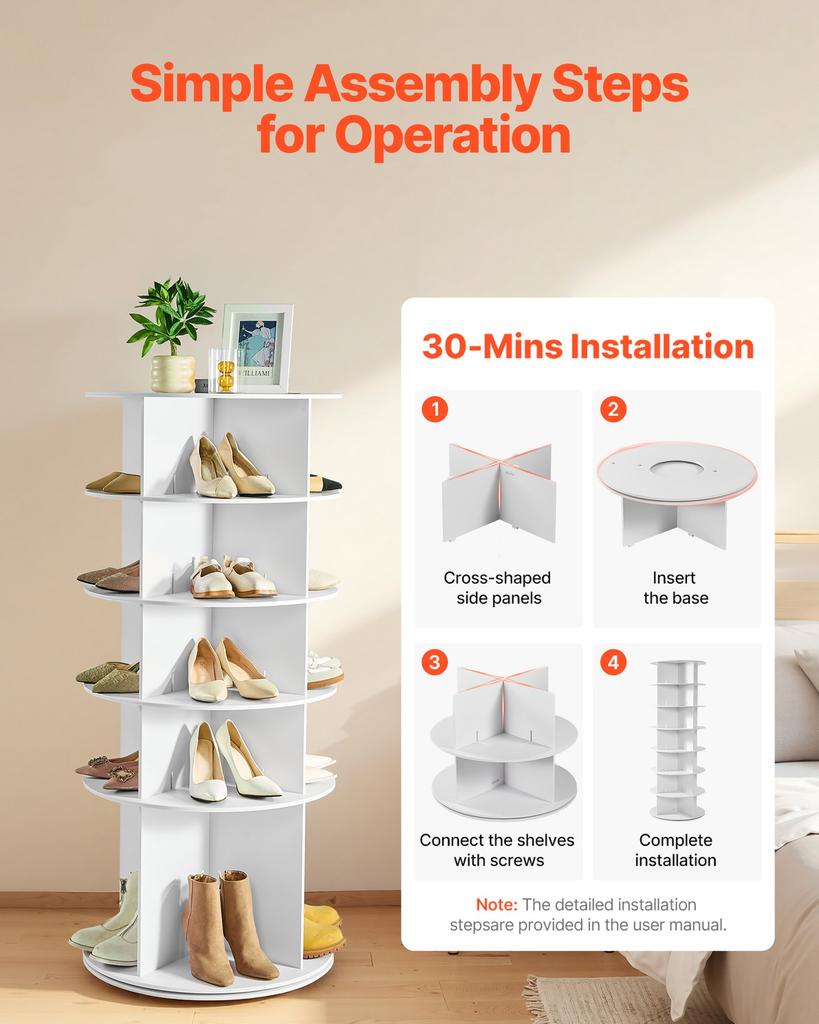 VEVOR 5 Tiers Rotating Shoe Rack Tower, 360 degrees Spinning Shoe Rack, Revolving Storage Round Carousel Display
