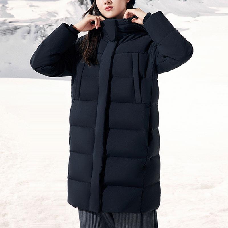 Anta Letter Print Mid-Length Water-Resistant Thickened Warm Hooded Down Jacket Women Outerwear Basic-Black 162417902-3