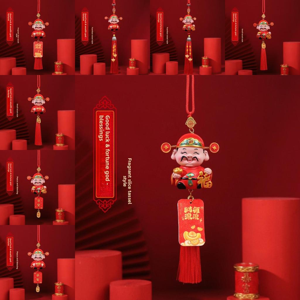 Traditional Car Pendant Resin Lucky God Rearview Mirror Decor For New Year Celebration