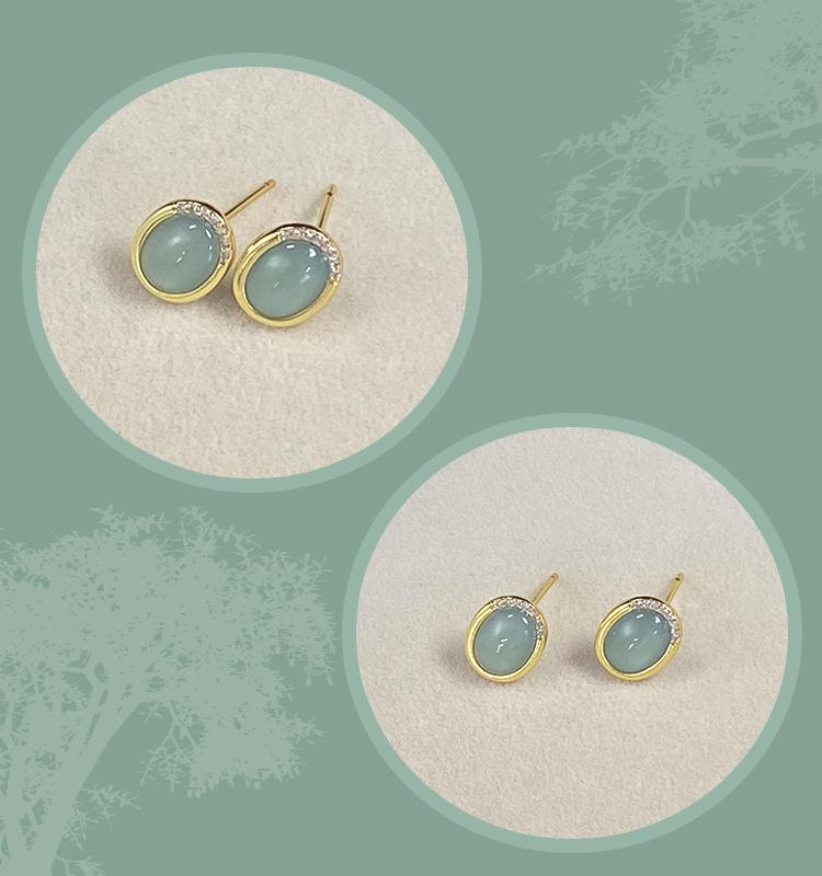 Elegant Jade Blue Water Drop Earrings - Minimalist Gold-Plated Design for Women