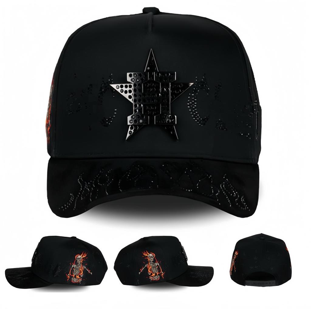 Wholesale Yo No Pesco Star Satin Lined Terry Dobby Embroidered Bling Sports Cap 5 Panel Rhinestone Brim Baseball Caps Barbas