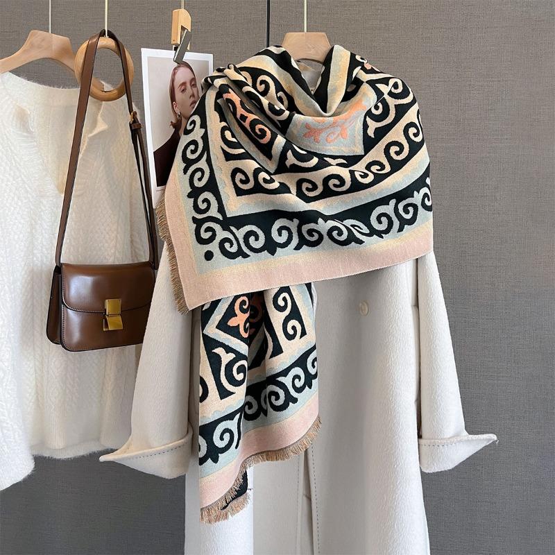Korean Japanese Style Vintage Geometric Printed Scarf For Women