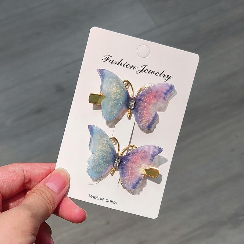 3D Gradient Butterfly Hair Clips for Girls, Rhinestone Hair Accessories for Kids