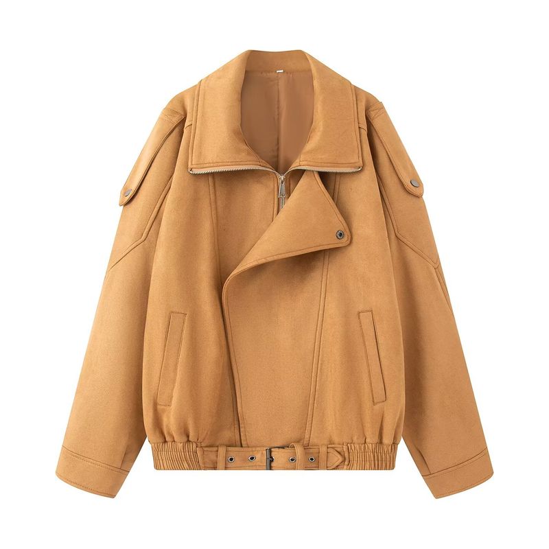 Kaslead New Women clothes Western Style Fashion Simple and Versatile Loose Suede Jacket