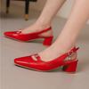Slingback Medium Heels Pumps Shoes Woman 2026 Elegant Close Toe Black Blue Red Nude Heeled Office Wedding Shoes Ladies Sandals