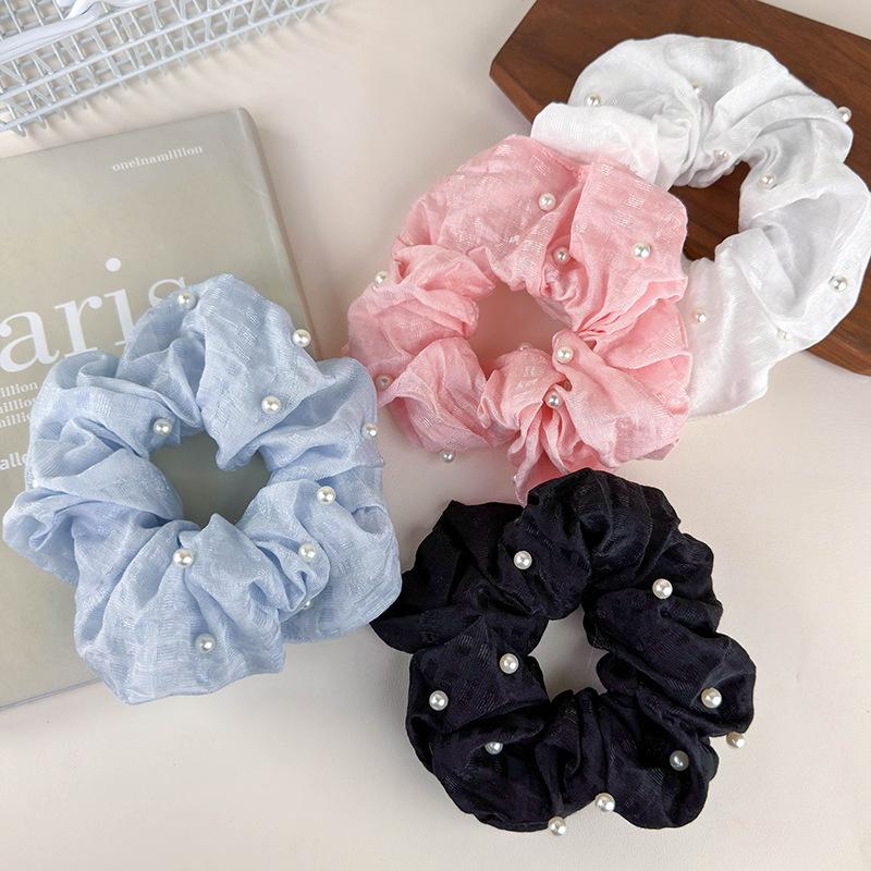 Retro Perlen Haargummis Sommer Sanft Einfarbig Haarband Stirnband für Frauen Mädchen Elegant Elastisch Zopf Haarseil