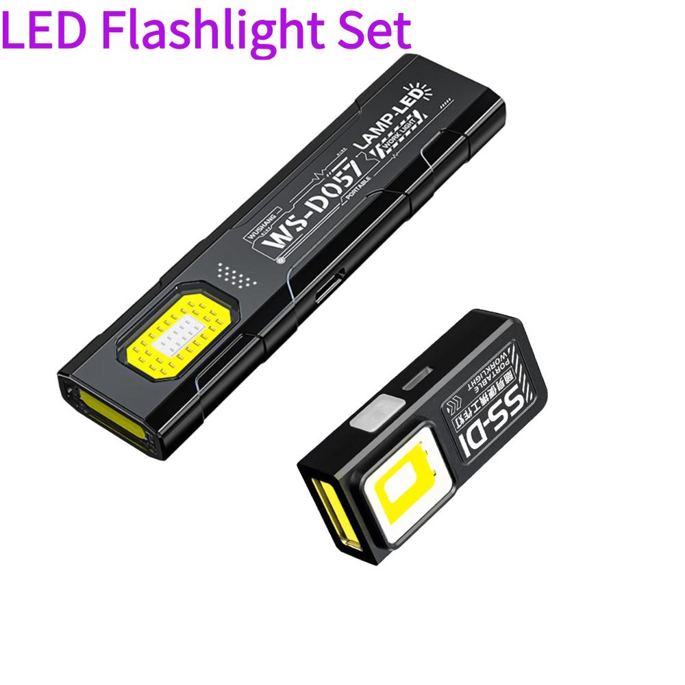 2Pcs/Set Mini LED Keychain Flashlight USB Rechargeable Work Light Waterproof Portable Torch For Camping Pocket Lamp