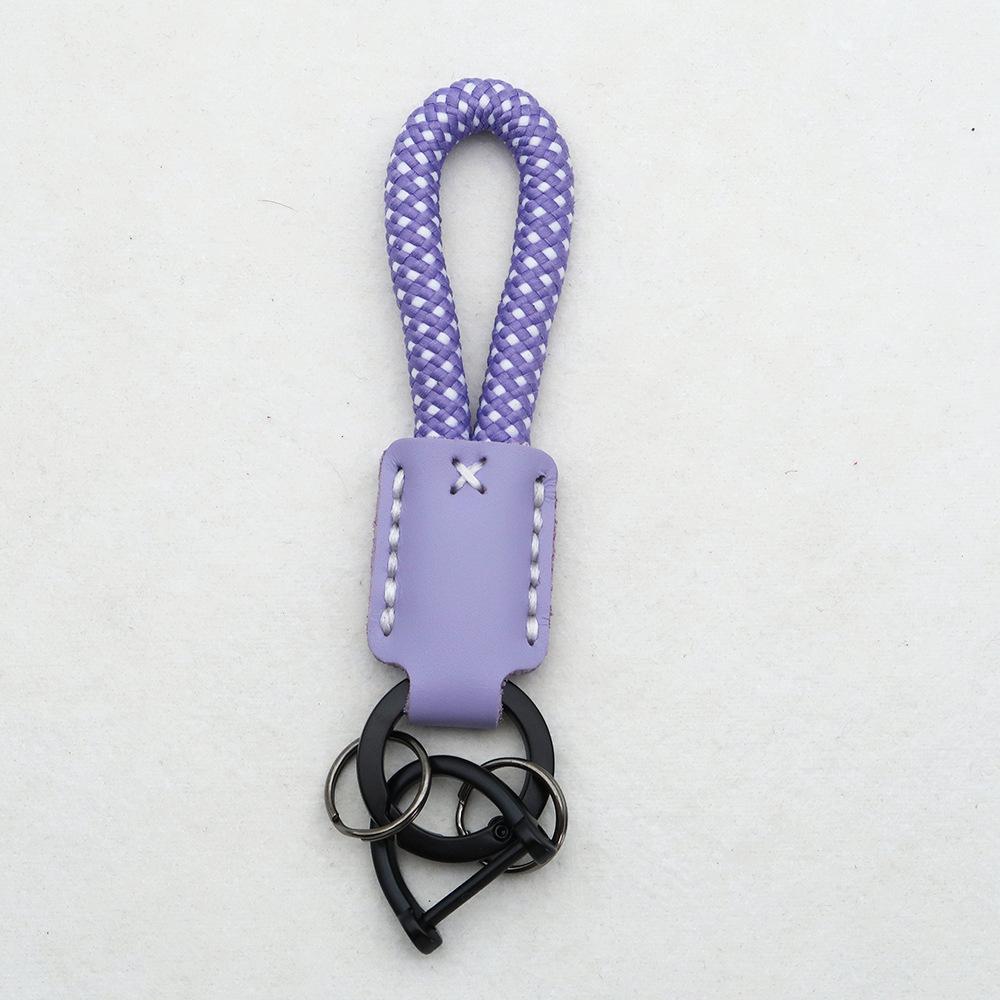 Hand-Woven Cowhide Leather Keychain Pendant with Logo Embossing - High-Quality Anti-Lost Car Lanyard
