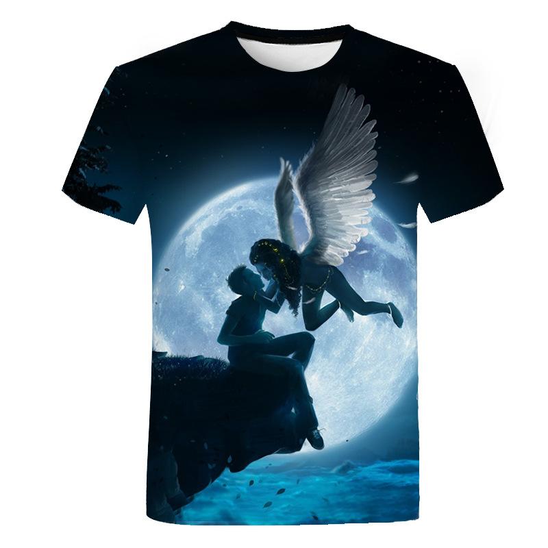 Fashionable Trendy Style Angel Pattern 3D Digital Printed Short Sleeved T-shirt for Men Women Shirt