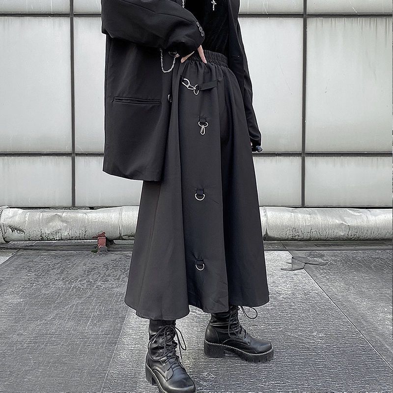 Dámské sukně ve stylu Harajuku Punk, nadměrná velikost, vysoký pas, přezka, nepravidelná, gotická sukně, černá, Hip Hop, Streetwear, volně nastavitelná
