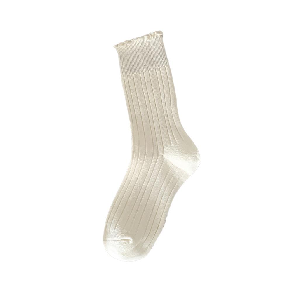 Lace Socks for Women in Autumn and Winter, Mid-calf Warm Cotton Socks, High-calf Pile Socks, Solid Colors, Versatile