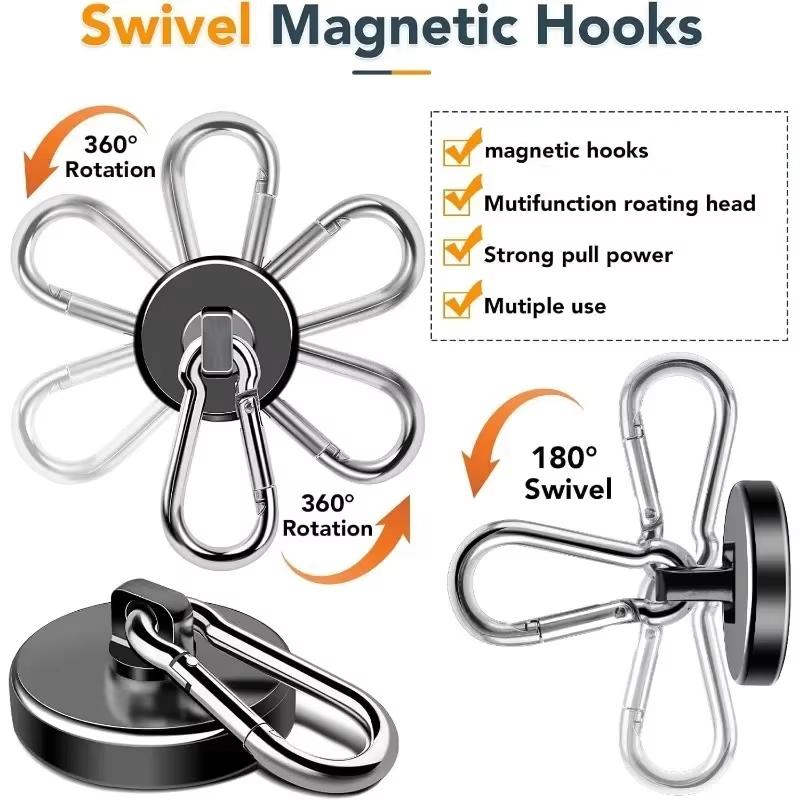 6/1 szt. Mocne Haczyki Magnetyczne Wytrzymały Haczyk Magnetyczny z Karabińczykiem Obrotowym 360° do Lodówki Magnesy Wiszące Wieszaki