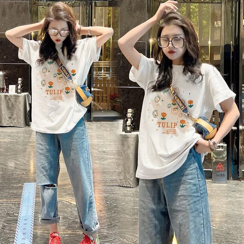 

apricot pure cotton loose front shoulder short-sleeved T-shirt women s 2025 summer new large version medium and long hip-covering top S