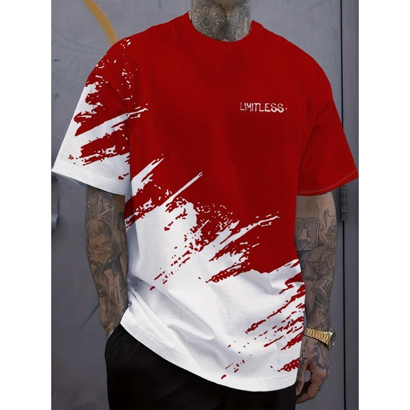 3D mixed color gradient T-shirt, men s casual summer T-shirt, black and white design S