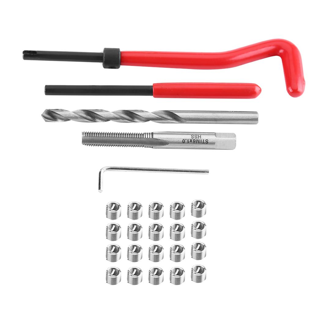 25pcs Thread Repair Insert Kit Compatible Hand Tool Set for Auto Repairing M6 X 1.0 X 8.0mm
